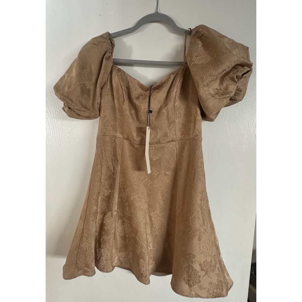 Mustard‎ Seed Gold Floral Jacquard Puff Sleeve Mini Dress - Size Medium NWT